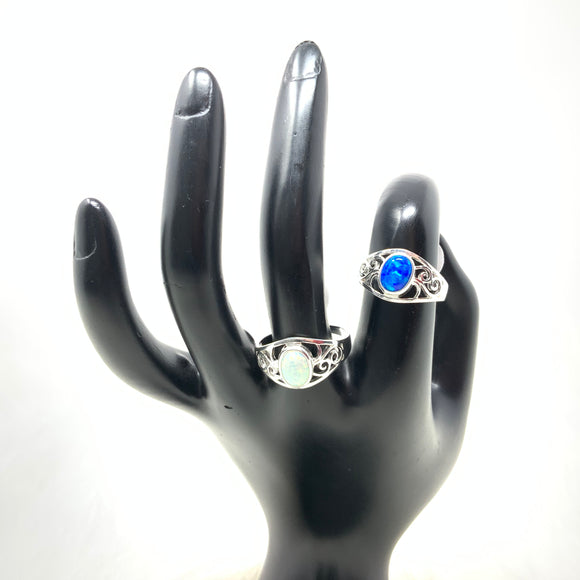 Blue Opal Ring 5-9, White Opal Ring 5,6,9