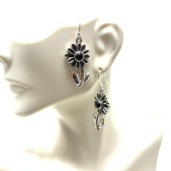 Black Onyx Flower Earrings