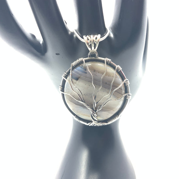 Wire Wrapped Tree of Life Blue Lace Agate Pendant