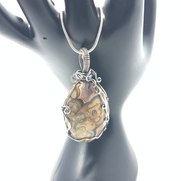 Wire Wrapped Crazy Lace Agate Pendant